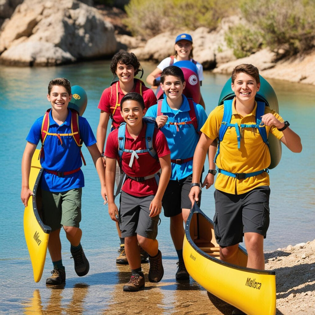 grupo excursionistas mallorca con canoa de personas de entre 13 y 18 años que vayan hacia el agua